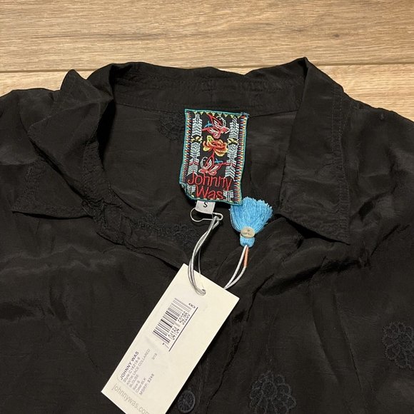 Johnny Was Antik Lace Collared Blouse SZ Small Long Sleeve Embroidered Black - Picture 10 of 14